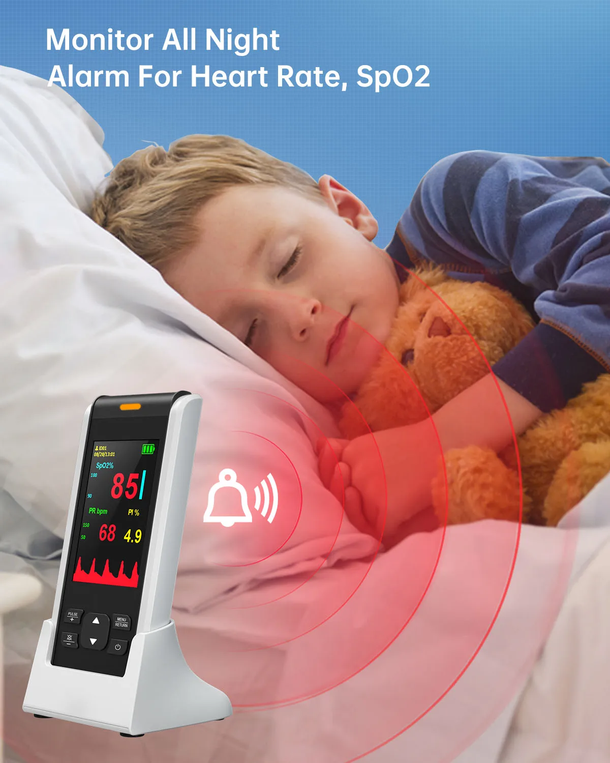 HealthTree Medical Handheld Pulse Oximeter For Baby&Adult Infant Pulse Oximeter Fingertip Oximeter Rechargeable Night Alarm