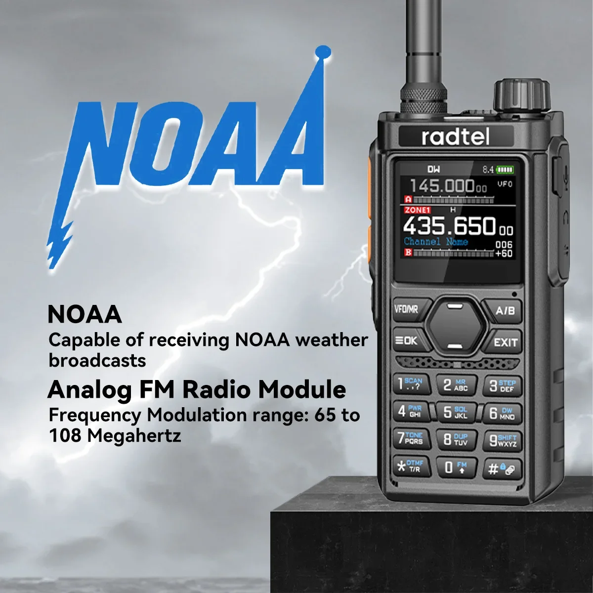 Анализатор спектра Radtel RT-910 AM FM Ham Radio 45–59 МГц TX/RX Walkie Talkie с 960 каналами AM/FM Air Band Type C Spectrum