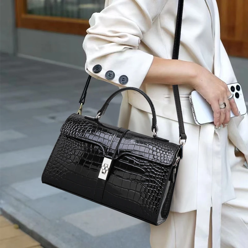 

Женская сумка через плечо из натуральной яловой кожи с откидной крышкой — стиль через плечо и через плечо, сумка-подушка с крокодиловым узором