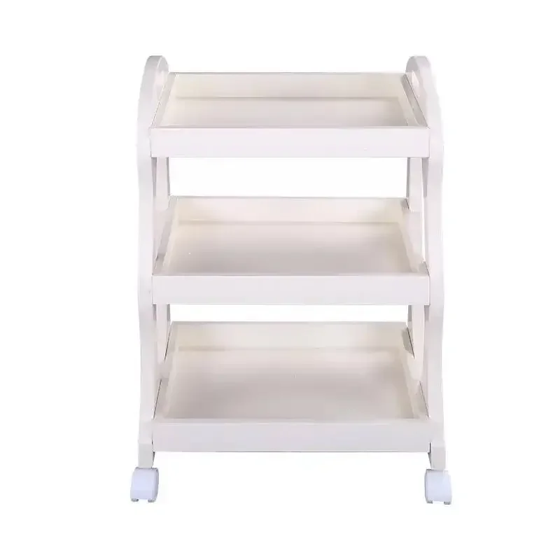 European-Style Solid Wood Cosmetic Tool Trolly Beauty Salon Special Three-Layer Wooden Handcart Storage Rack