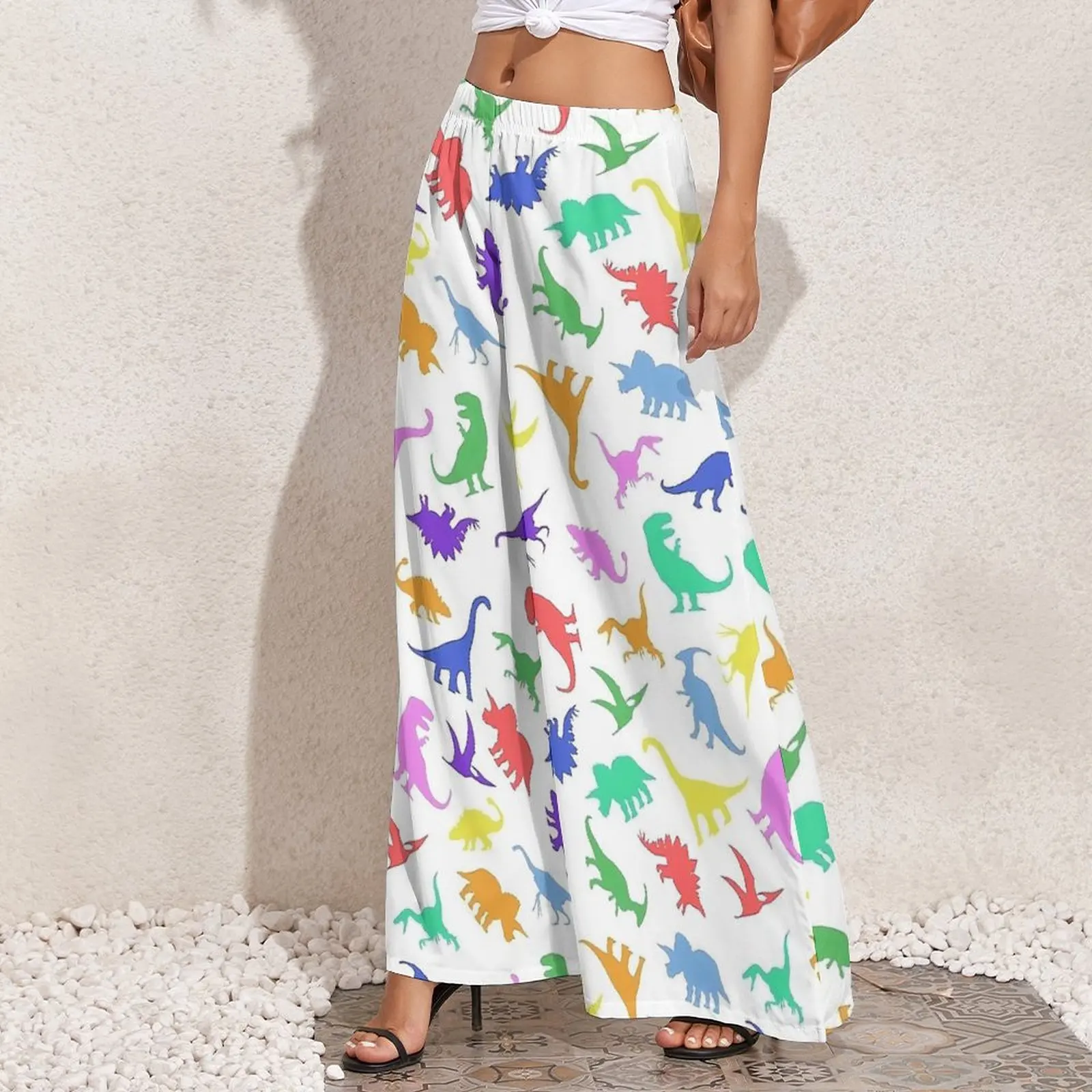 Fun Dinosaur Straight Pants Colorful Animal Trendy Wide Pants Female Oversized Streetwear Printed Trousers