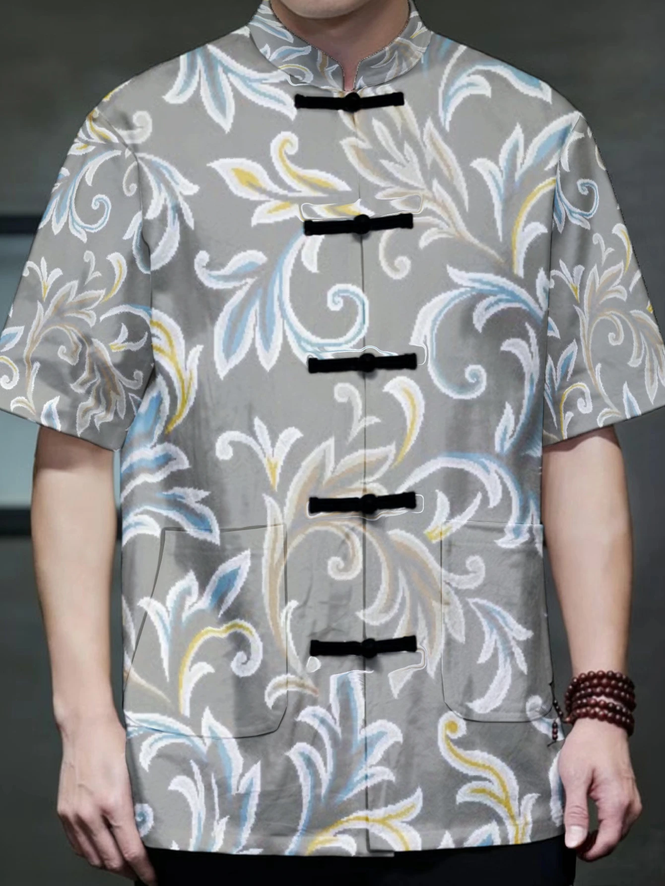 Mens Mens Oriental Tang Shirt Vintage Floral Scroll Print Frog Button Loose Daily Outerwear - Aliexpress Deal