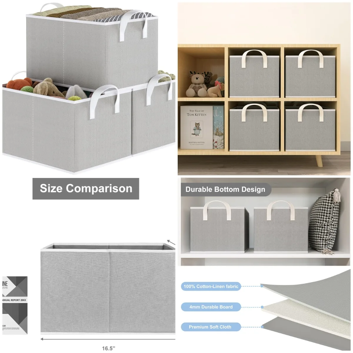 

Fabric Closet Storage Bins, Collapsible Shelf Baskets, Gray, 3-Pack