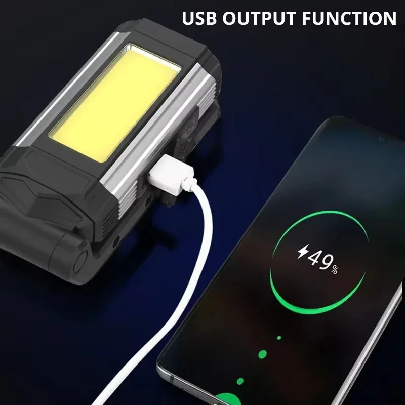 Linterna recargable con imán, 2000 lúmenes como banco de energía USB, 2 uds., luz de trabajo COB, linterna LED, lámpara de Camping, lámpara de