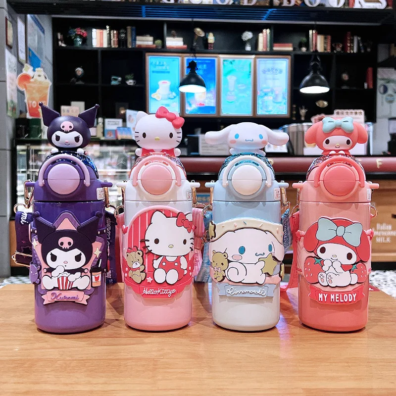 

Kuromi Girl Sanrio Double-drinking Thermal cup girls with straws cup children go to school with large capacity insulation kettle