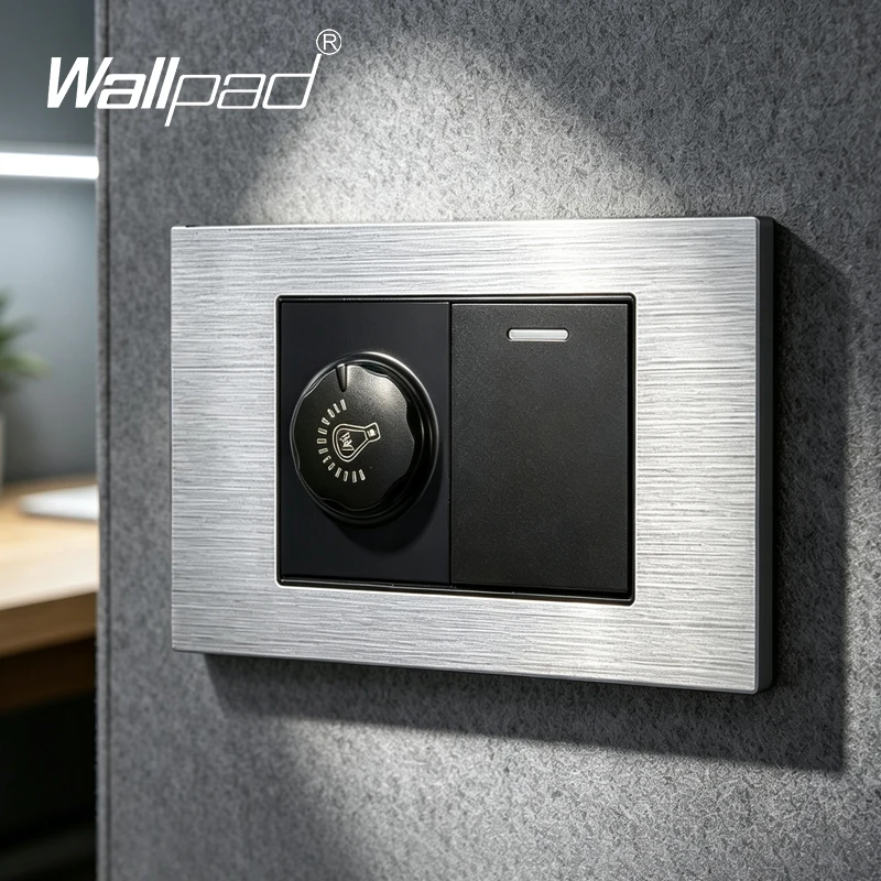 1 Gang Rotary Dimmer Light Switch Grey Brushed Metal Panel 118x72mm On Off Wall Interruptor Fit AU US BR IL Home Lighting