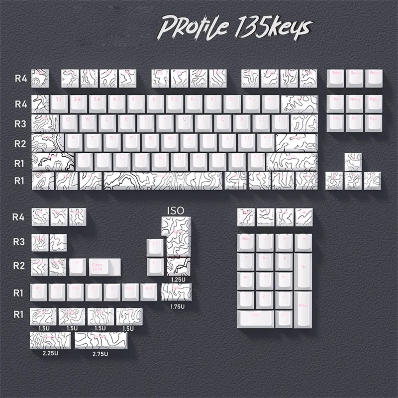 135PCS Double Shot Backlit Keycaps Thick PBT Line Keycap Set Unique