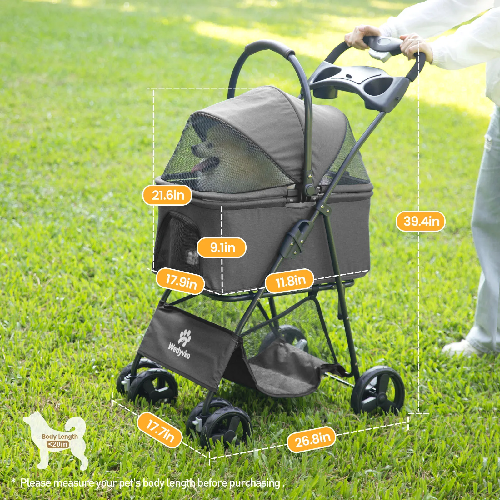 Wedyvko Luxury Detachable Pet Stroller Light Cup Holder Design Four-wheeled Universal Wheel Dog Cart Outdoor Travel Carrying Bag