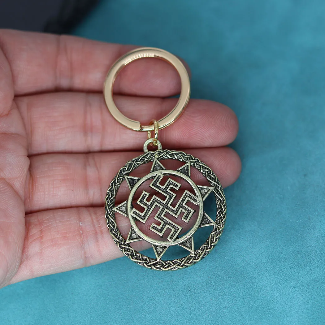 Slavic Dukhobor Amulet Pendant Keychain For Men Women Wheel Protection Ancient Symbol Talisman Pagan Jewelry Viking Key Chains