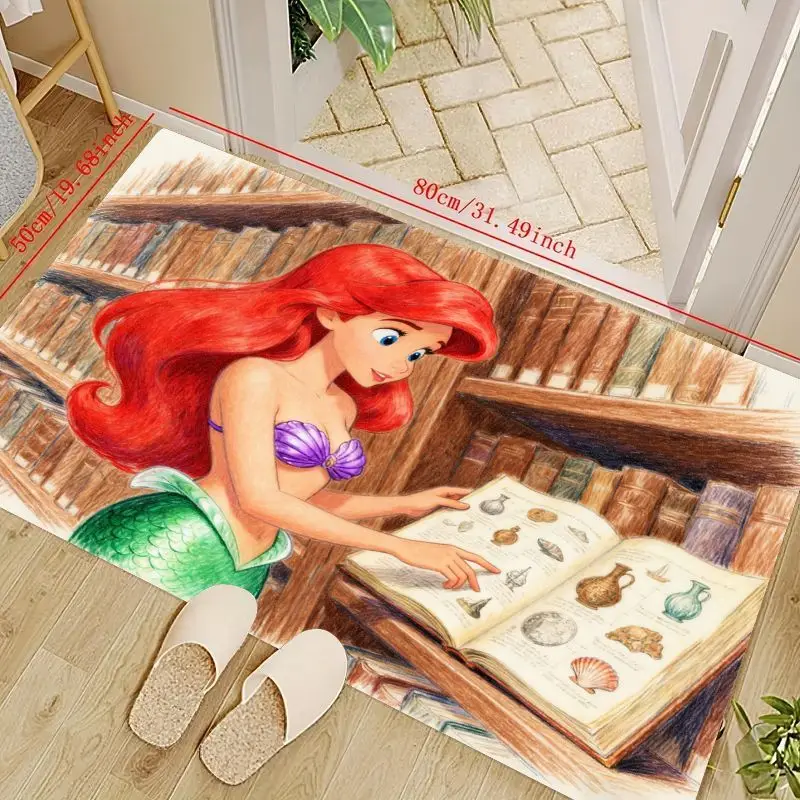 

1 шт., напольный коврик принцессы Диснея Ариэль, Русалочка, мультяшный напольный коврик, очаровательный персонаж аниме для чтения в библиотеке, дизайн книжной полки