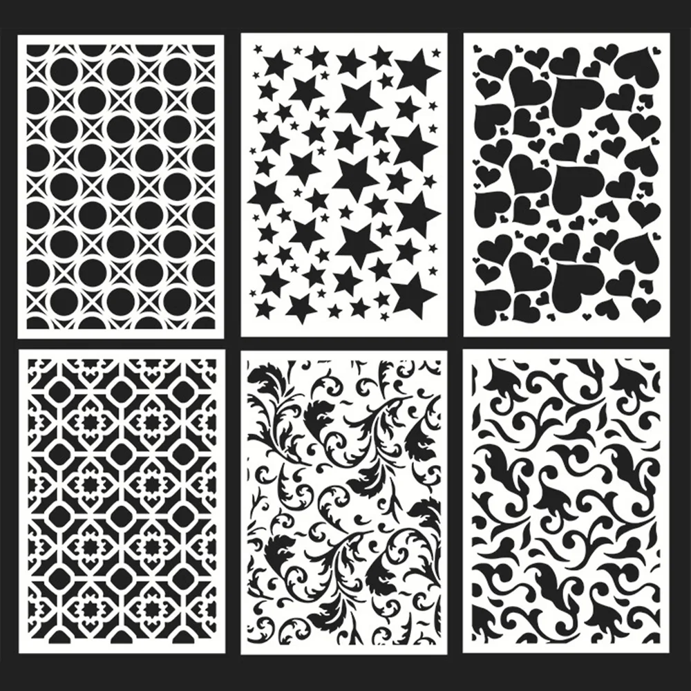 6PCS Geometric Pattern Painting Template Mandala Spray Hollow Formwork Painting Templates DIY Hand Account Drawing Ruler Crafts