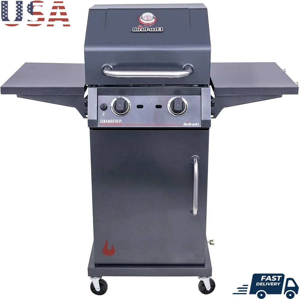 

Infrared 2-Burner Propane Gas Grill 405 sq in Cooking Area Electronic Ignition 18000 BTU Temperature Gauge Foldable Side Shelves