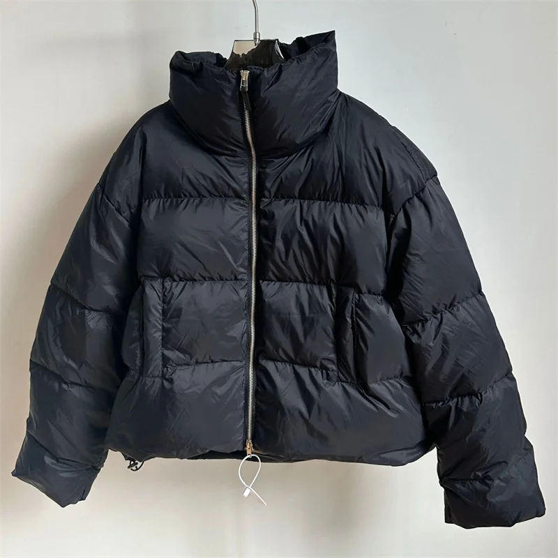 Chaqueta de plumón para mujer, abrigos rellenos de plumón de pato blanco 90 para otoño 2025, abrigo grueso a prueba de viento con cuello levantado y2k, abrigos para mujer