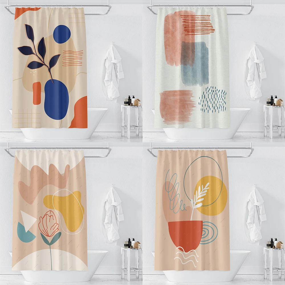 

1 pack of print shower curtain waterproof cloth Abstract flowers and plants bathroom curtain with hooks Home decoration curtain