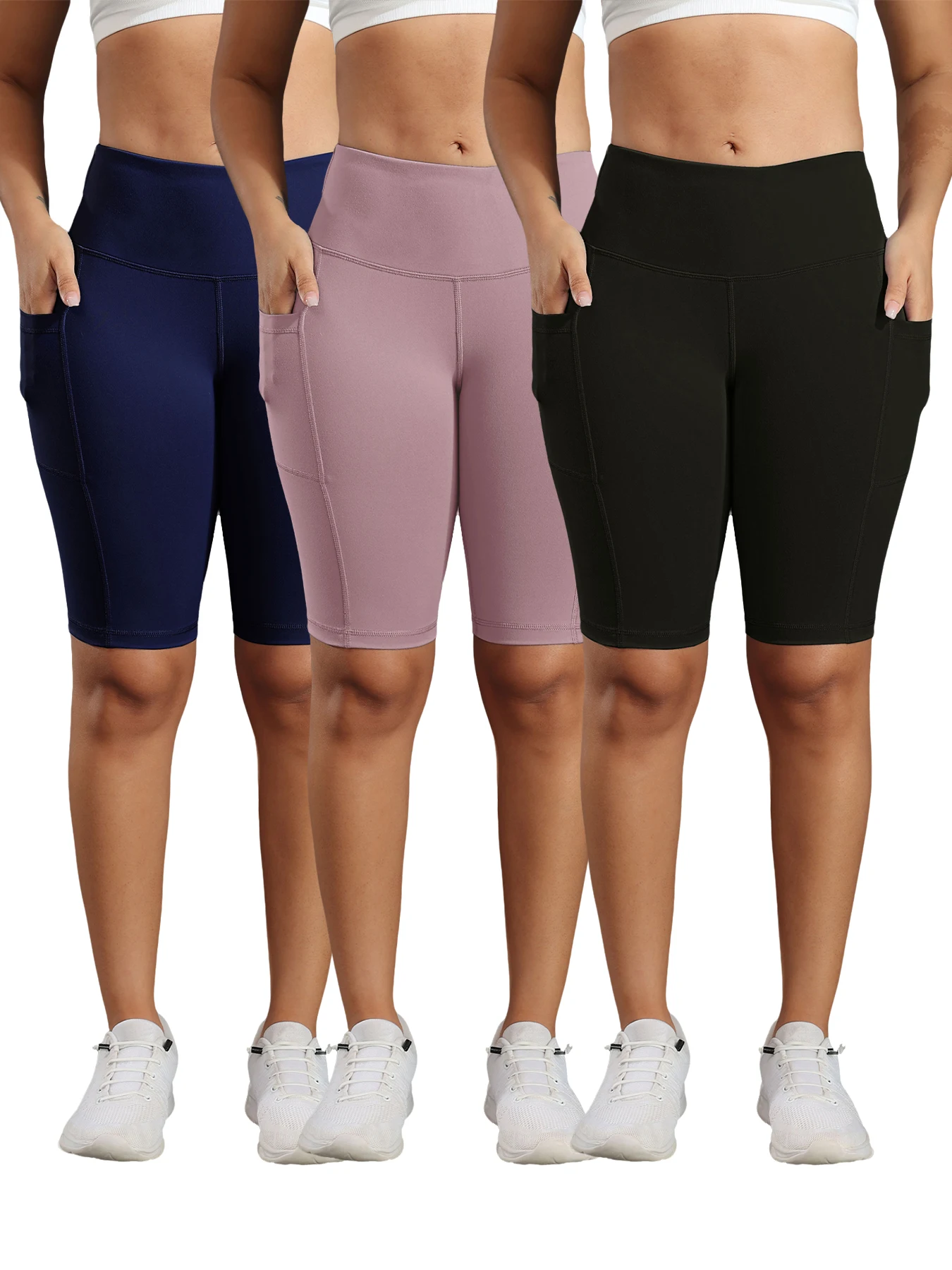 1/3 PCS Women Yoga Shorts with 3 Pockets Solid Color Fitness Cycling Shorts Stretch High Waist Butt Lifting Workout Tight