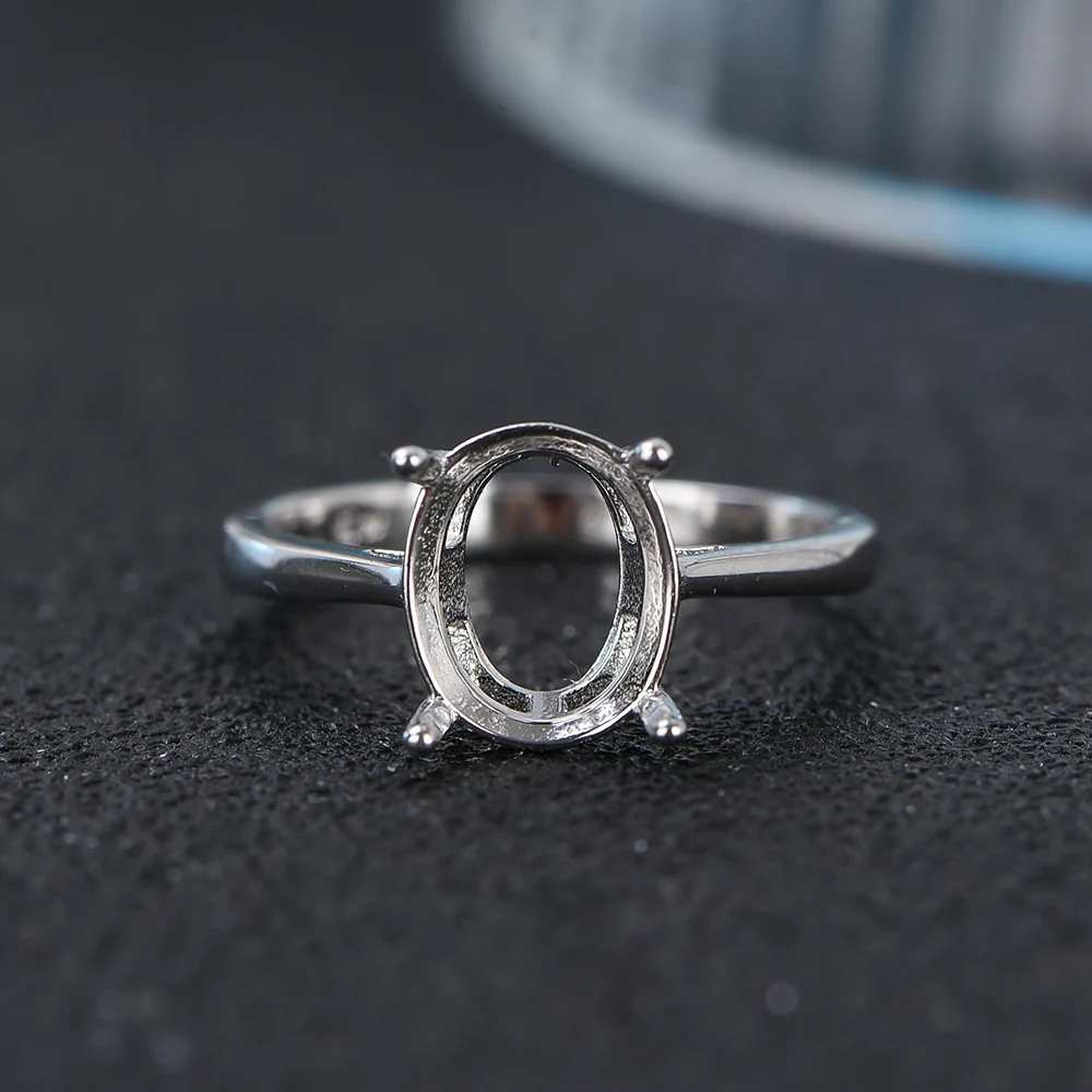 925 Silver 4 Prong Ring Setting for 8x10mm Gemstone, Minimalist Solitaire Jewelry Making DIY, Blank Ring Mount for Handmade Ring