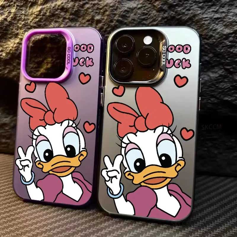 Luxtury Cute Young Donald Duck Pattern Plating Phone Case for iPhone 15 Pro Max 14 Max 13 ProMax 12 11 X XS XR 7 8 Plus Cover