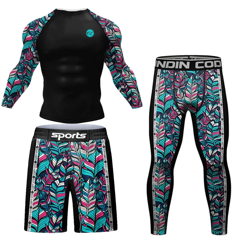 Sportowe Jiu Jitsu BJJ Rash Guards T-shirt + spodnie Zestawy męskie BJJ No GI MMA Ranked Boxing Kompresyjna warstwa podstawowa Rashguard Odzież