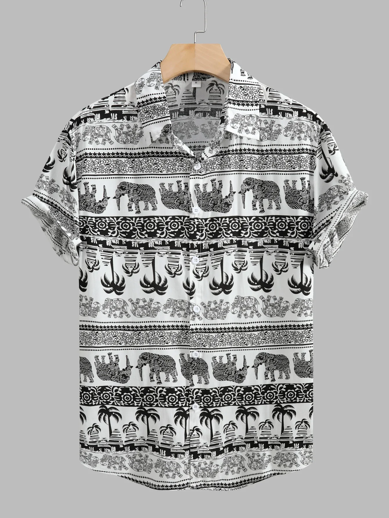 

New Men's Shirts Ethnic Elephant Paisley Pattern Short Sleeve Shirt Men Casual Button Down Summer 2024 Male Clothing Beachwear