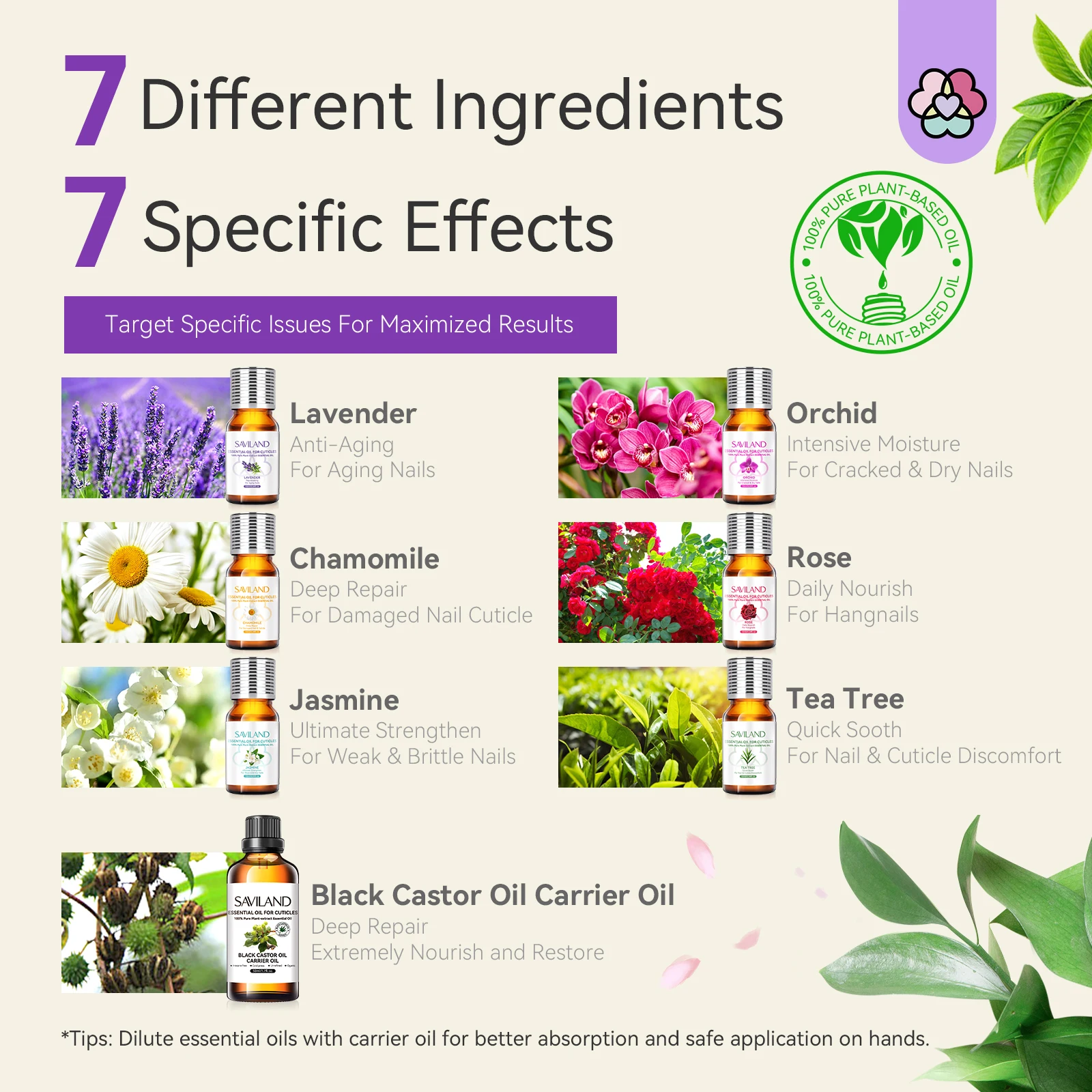 سافيلاند زيت طبيعي للبشرة قوة نمو الأظافر زيت معطر متعدد الأغراض للعناية بالبشرة الروائح مجموعة هدايا عيد الميلاد