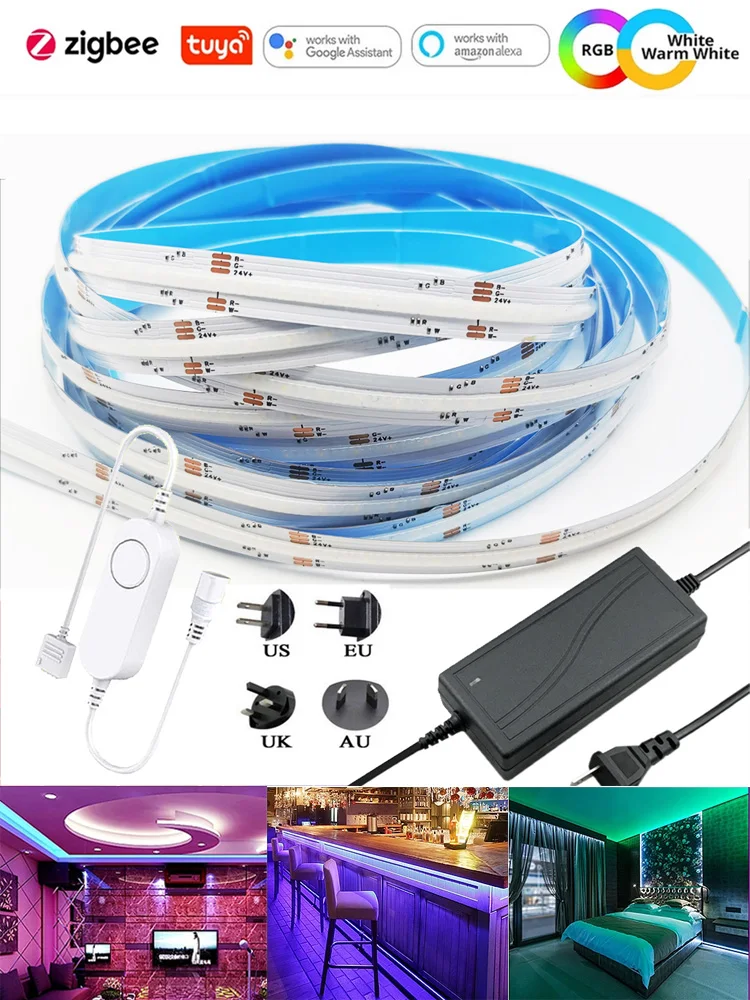 Tuya Zigbee 3.0 Hochdichtes Flexibles COB RGBCCT Band DC24V 6-Pin 840LED/m LED-Streifen Intelligente Steuerung für Alexa Smartthings