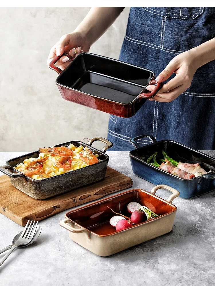 

10-дюймовая бинауральная керамическая прямоугольная микроволновая печь, сырная рисовая посуда, бытовая посуда