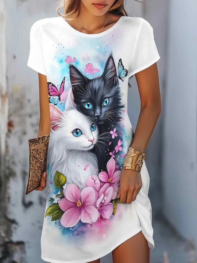 Women Long Sleeve Loose Christmas Dress Christmas Party Snowman 3D Print O-Neck 2026 New Year Party Casual Harajuku Female Dress