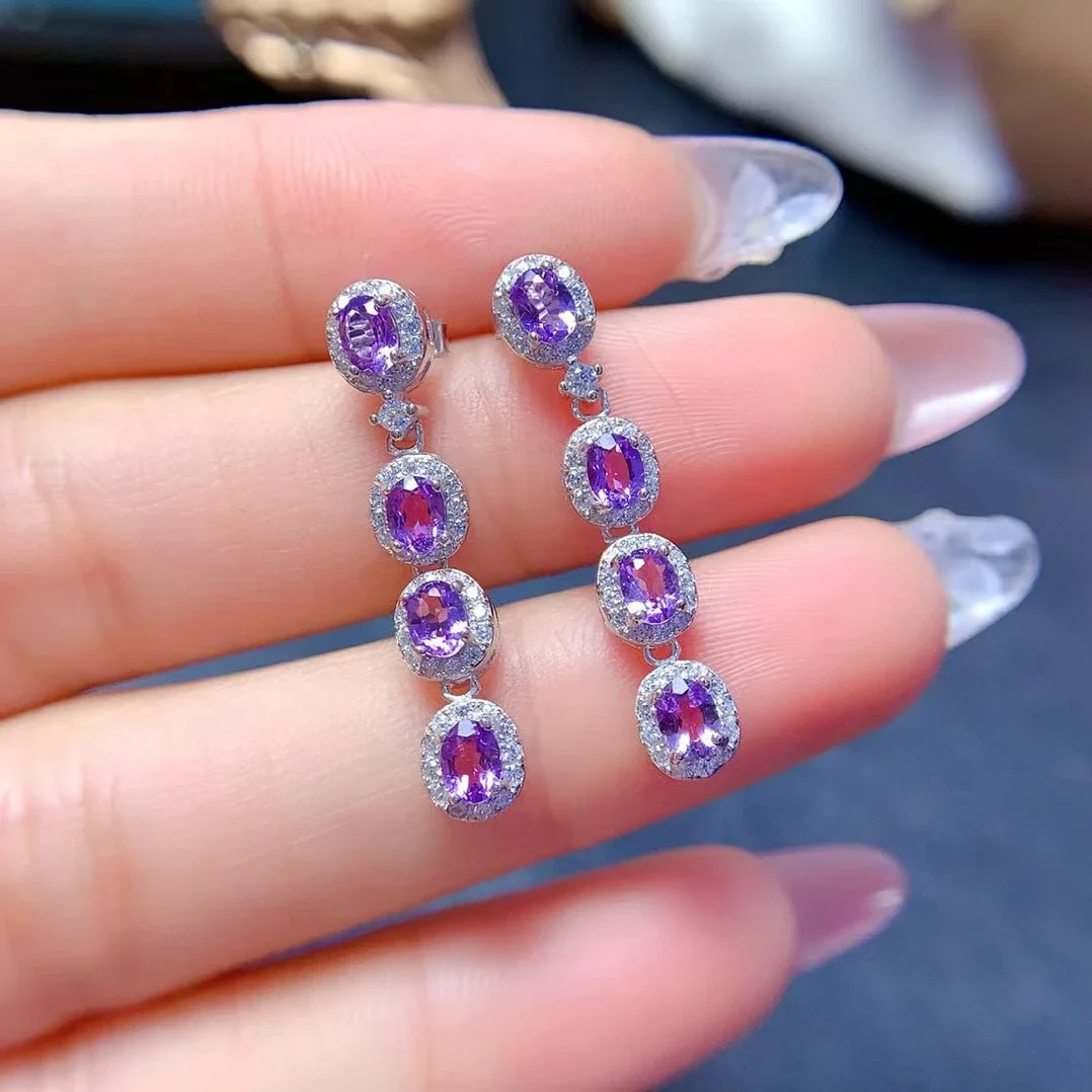 

Genuine Amethyst Stud Earrings for Daily Wear 3mm*4mm Total 1ct Natural Amethyst 925 Silver Long Earrings Gift for Women