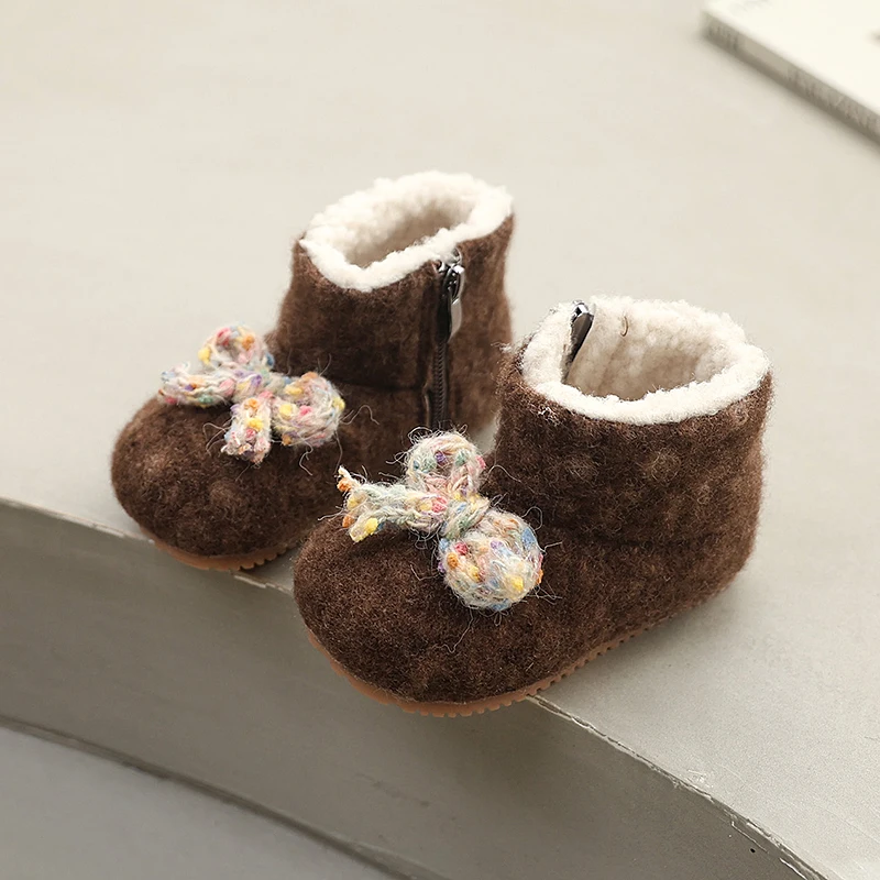 Children Winter Cotton Boots New Fashion Girls Warm Short Boots Sweet Bowknot Princess Soft Furry Causal Kids Ankle Plush Boots