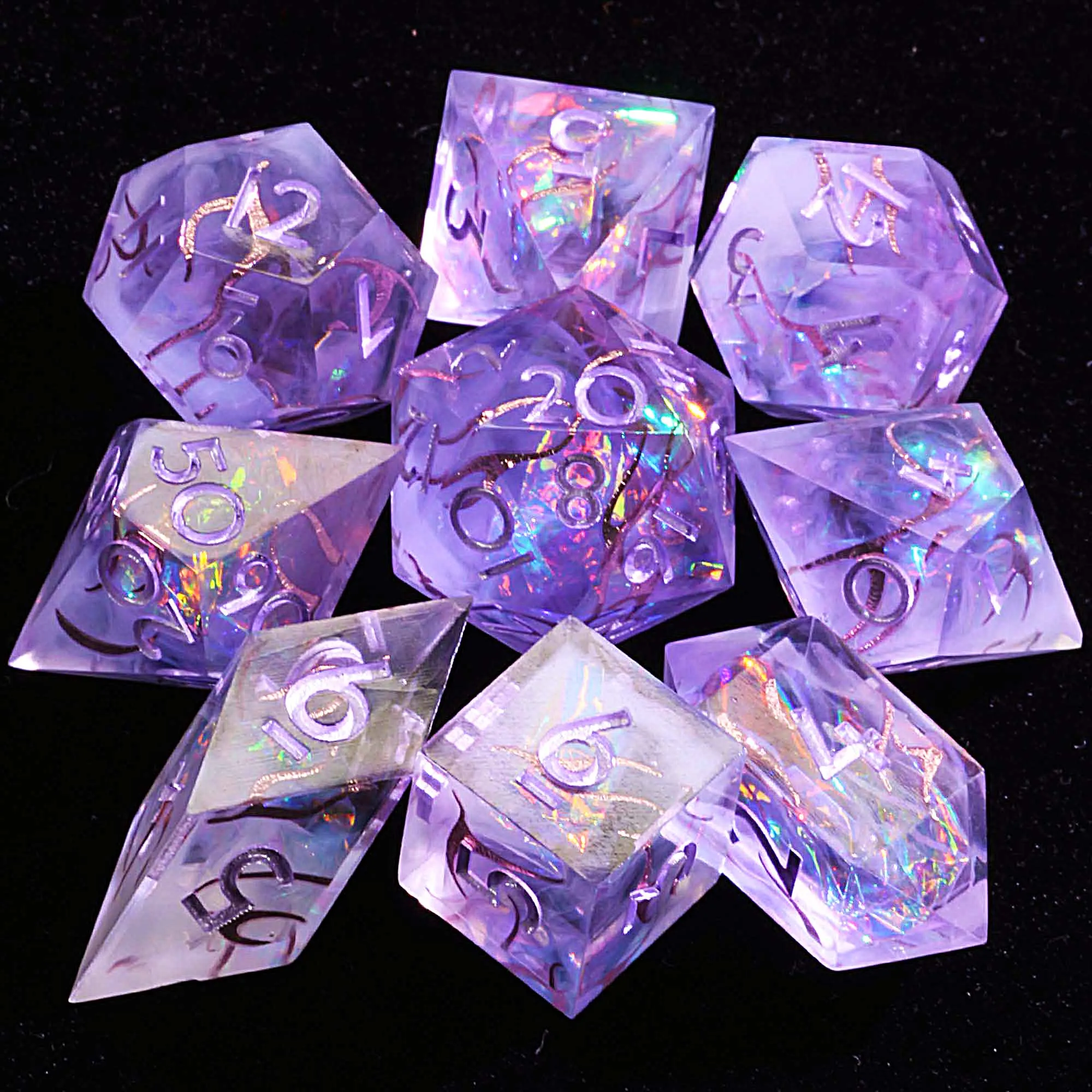

9 Polyhedral Resin Set Dice DnD Misty Purple Vein