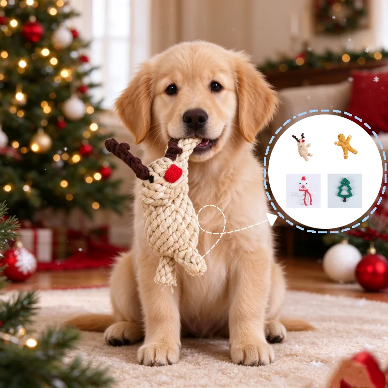 Christmas Theme Gingerbread Man Dog Bite Toy Puppy Teething Interactive Chew Toy Stress Relief Pet Entertainment Supplies