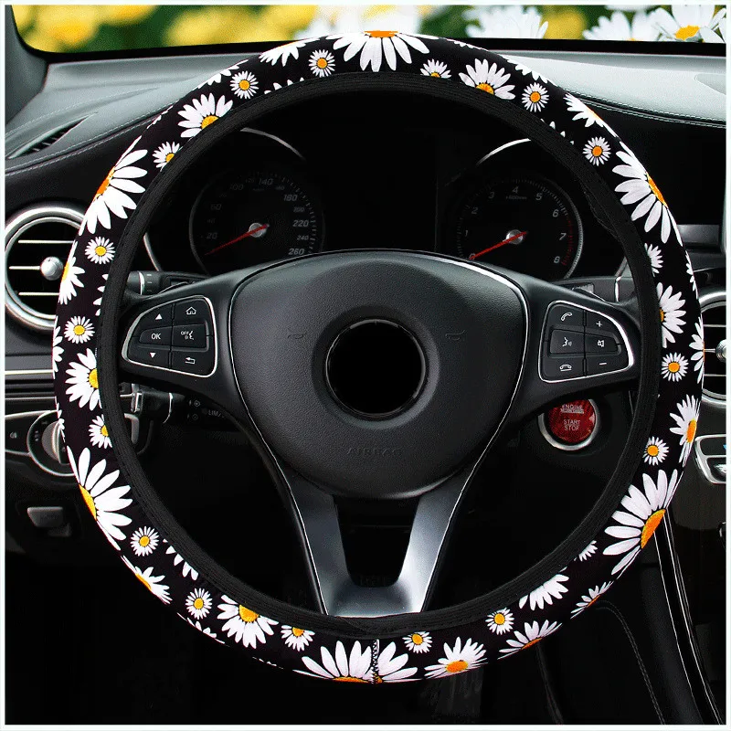 3 Pcs/Set Knitted Styling Interior Accessories Product Universal Car Cute Daisy Flower Steering Wheel Cover Car Interior