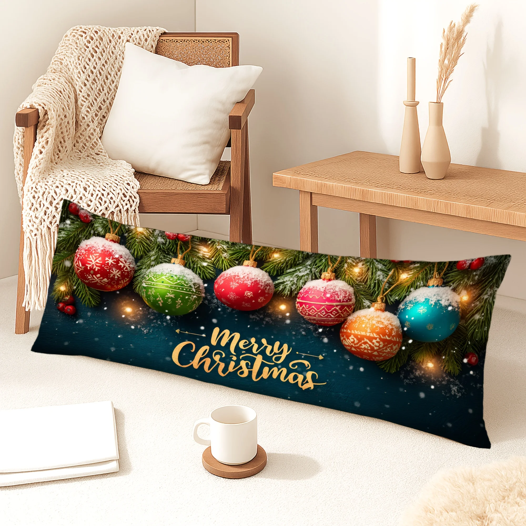 1pc Body Pillow Cover Christmas Decoration Ball Snowflakes Pine Tree Fruits Modern 20*54 Inches Suitable for Living Room Bedroom