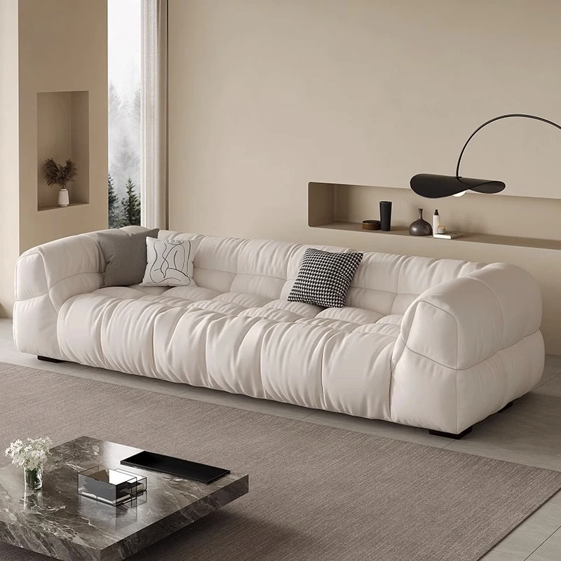 Italian minimalist leather sofa wabi sand wind small apartment INS cream living room light luxury modern latex cloud sofa