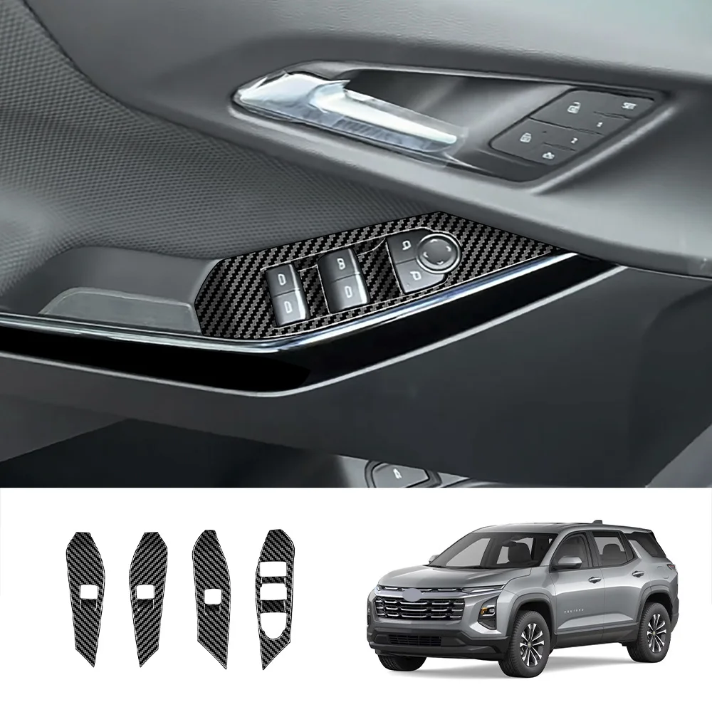 Juego de 4 pegatinas de Control de interruptor de elevación de ventana, Material ABS, textura de fibra de carbono para Chevrolet Equino 2025 LHD, volante a la izquierda
