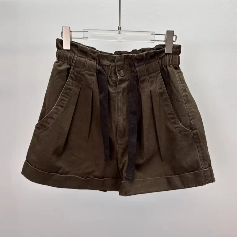 

New cotton and linen retro high-waist A-line short pants with drawstring - perfect for daily wear and versatile for children