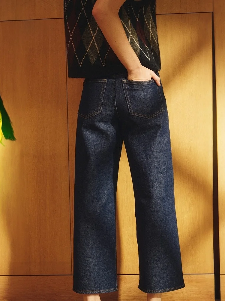 High Waist Wide Leg Jeans Women's Slim Fit Lazy Waed Denim Pants Micro Stretch Cotton Blend High Waist Ladies Jeans