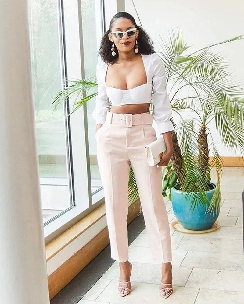 

Women Solid Colors High Waist Pencil Pants Formal Suit Trousers Fashion Blazer Pants with Belt Office All Match Plus Size Pants