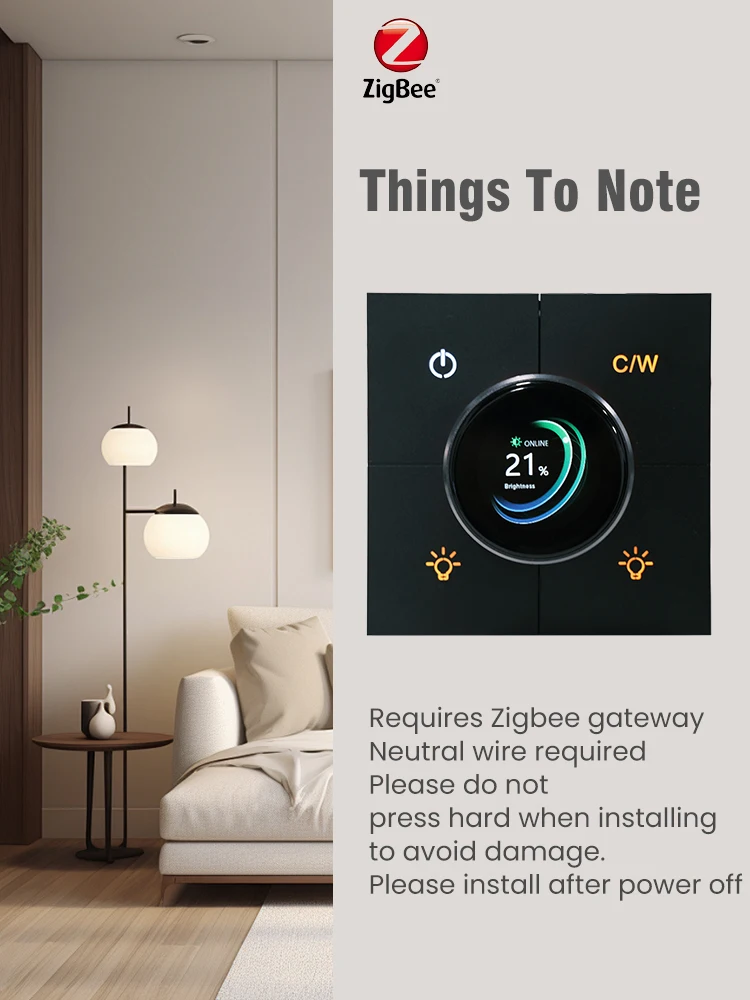 LOUYSGEN Zigbee Smart Knob Switch 4Gang Dimming Adjustment Color Temperature Scene Remote Control Need Neutral Wire Switch