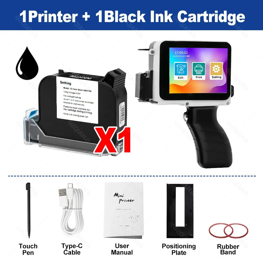 12,7 mm mini-inkjetprinter met handvatten 28 talen codering draagbare machine voor plastic tekstlabel batchnummer datum logo afdrukken