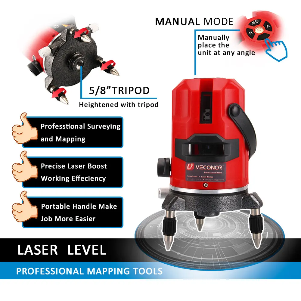 Laser Level 5 Lines 6 Points Self leveling Cross Line Measuring Tools