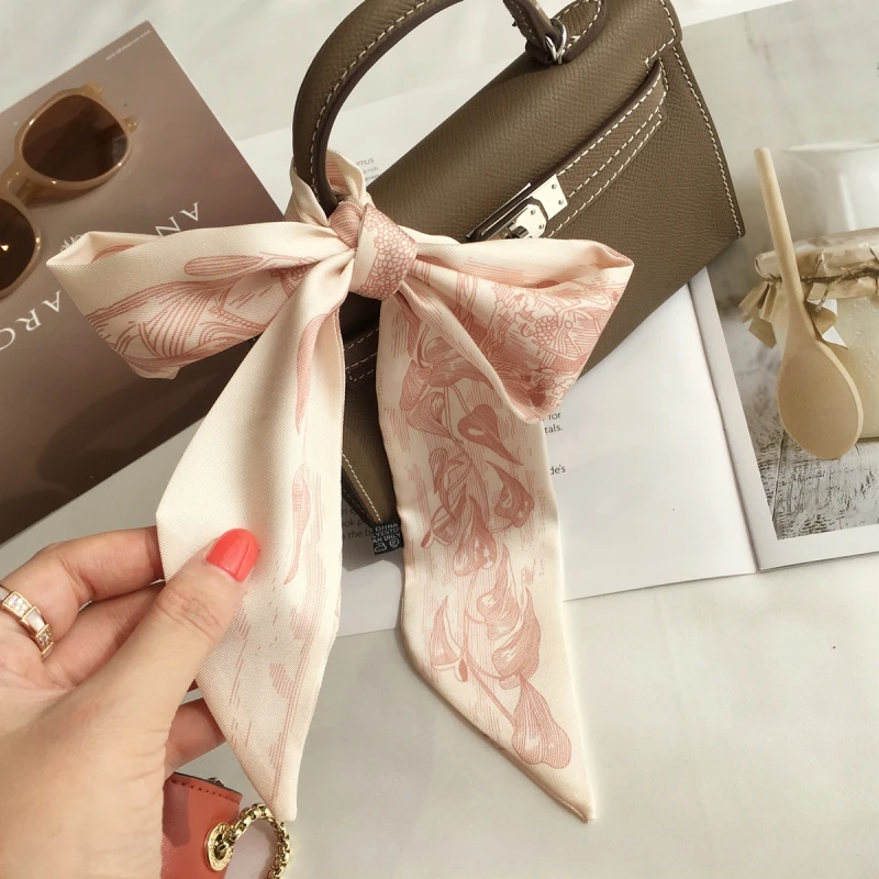 Fashion Print Hair Ribbon Scarf Women Long Silk Scarf Bag Tie Lady Neckerchief Ribbon Spring Letters Print Long Skinny Scarves