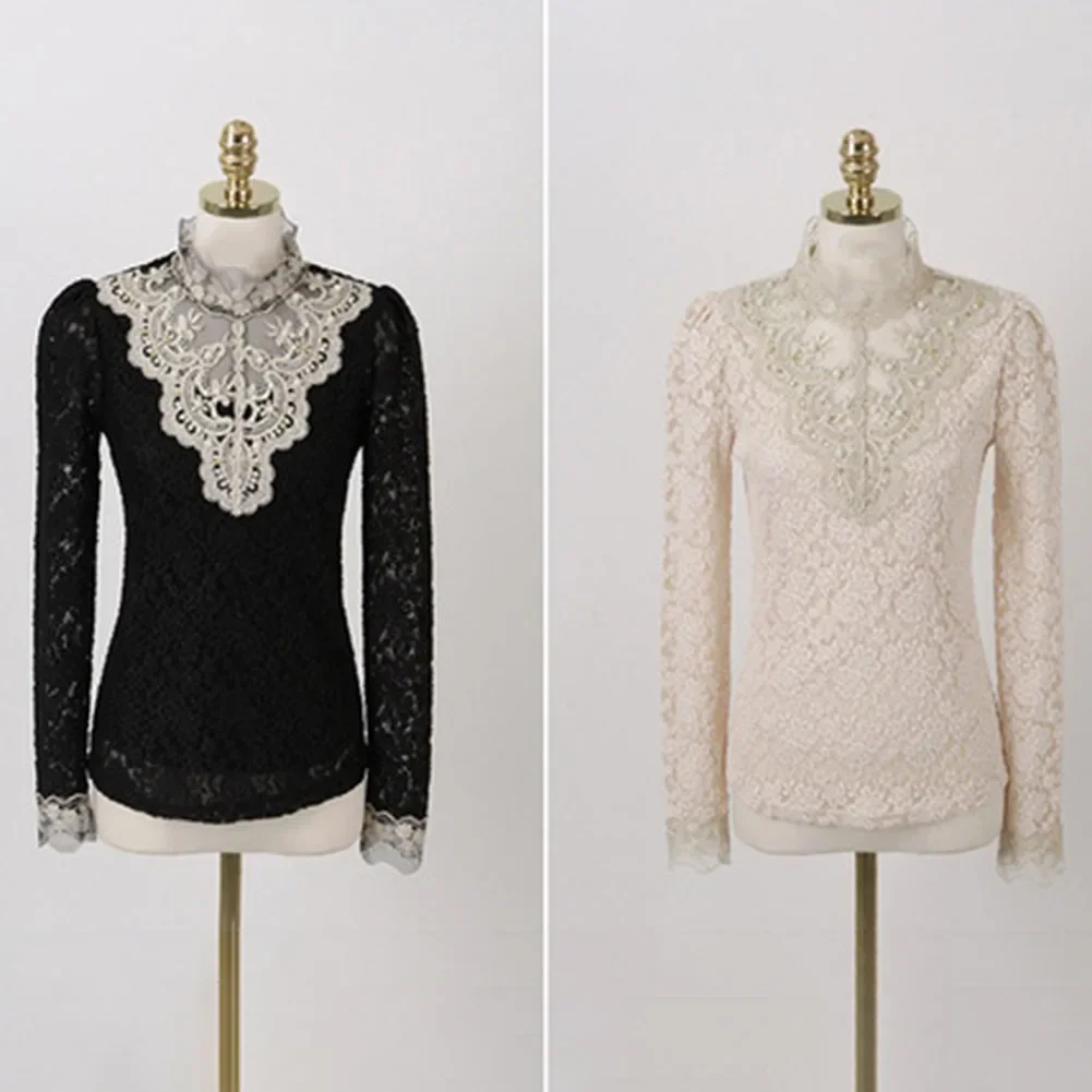 Hollow Shirt Top Spring Autumn Womens Top Elegant Embroidery Flower Long Sleeve Hollow Out Lace Women Blouse Fashion