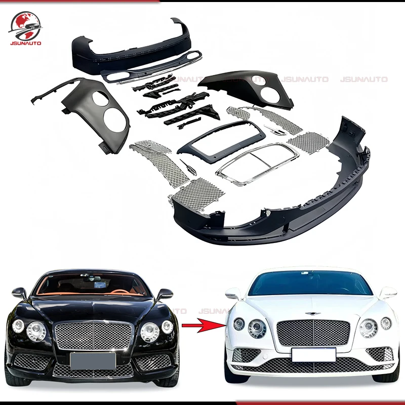 

For Bentley Continental GT 12-15 Upgrade to 17 Style Unpainted Front Bumper Side Fenders Grills Rear Diffuser External Trims