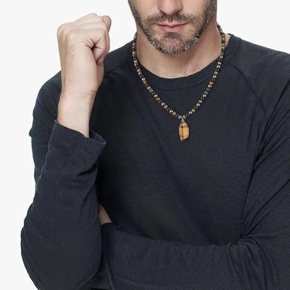 New Tiger Eye Long Chain Bring Good Luck Green Aventurine Beaded Protection Beaded Long Chain Pendant Jewelry Accessories