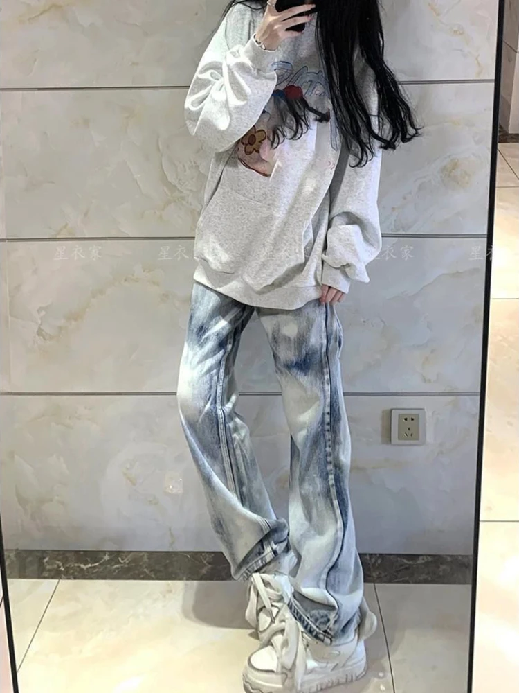 

Джинсовые брюки Street Tie Dye Y2k, прямые джинсы с высокой талией в стиле хип-хоп для женщин, лето 2022, новые свободные широкие брюки