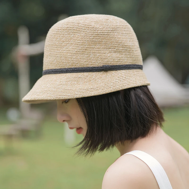 New Natural Panama Soft Straw Hat Women\'s Summer Japanese Fresh Small Brim Short-brimmed FishermanHat Beach UV Protection Fedora