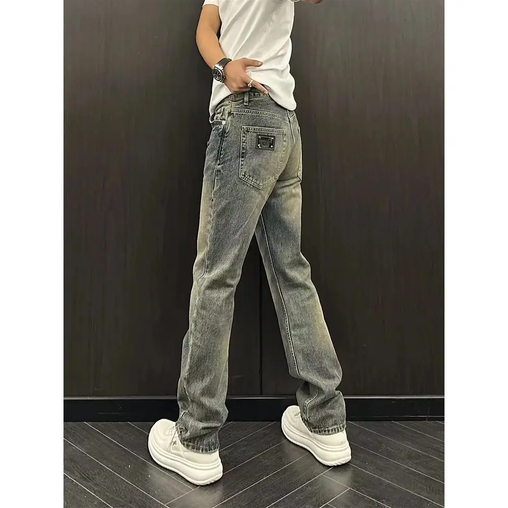 กางเกงยีนส์ผู้ชายสไตล์วินเทจ คอลเลคชั่นฤดูใบไม้ผลิ/ฤดูร้อน 2025 ดีไซน์เนอร์แบรนด์หรู เรียบง่าย สไตล์คาวบอย ทรงตรง ยืดหยุ่น กระชับรูปร่าง