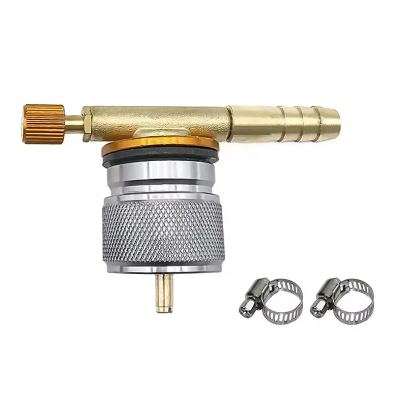 MAPP Gas Bottle Adapter With Hose Barb Connector& Control Valve-CGA600 Male To EN417 Female