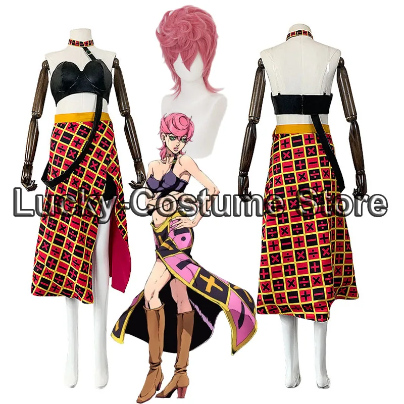 Anime JoJo's Bizarre Adventure Golden Wind Trish Una Cosplay Costume Dress Wig Women Grils Adult Halloween Party Role Play